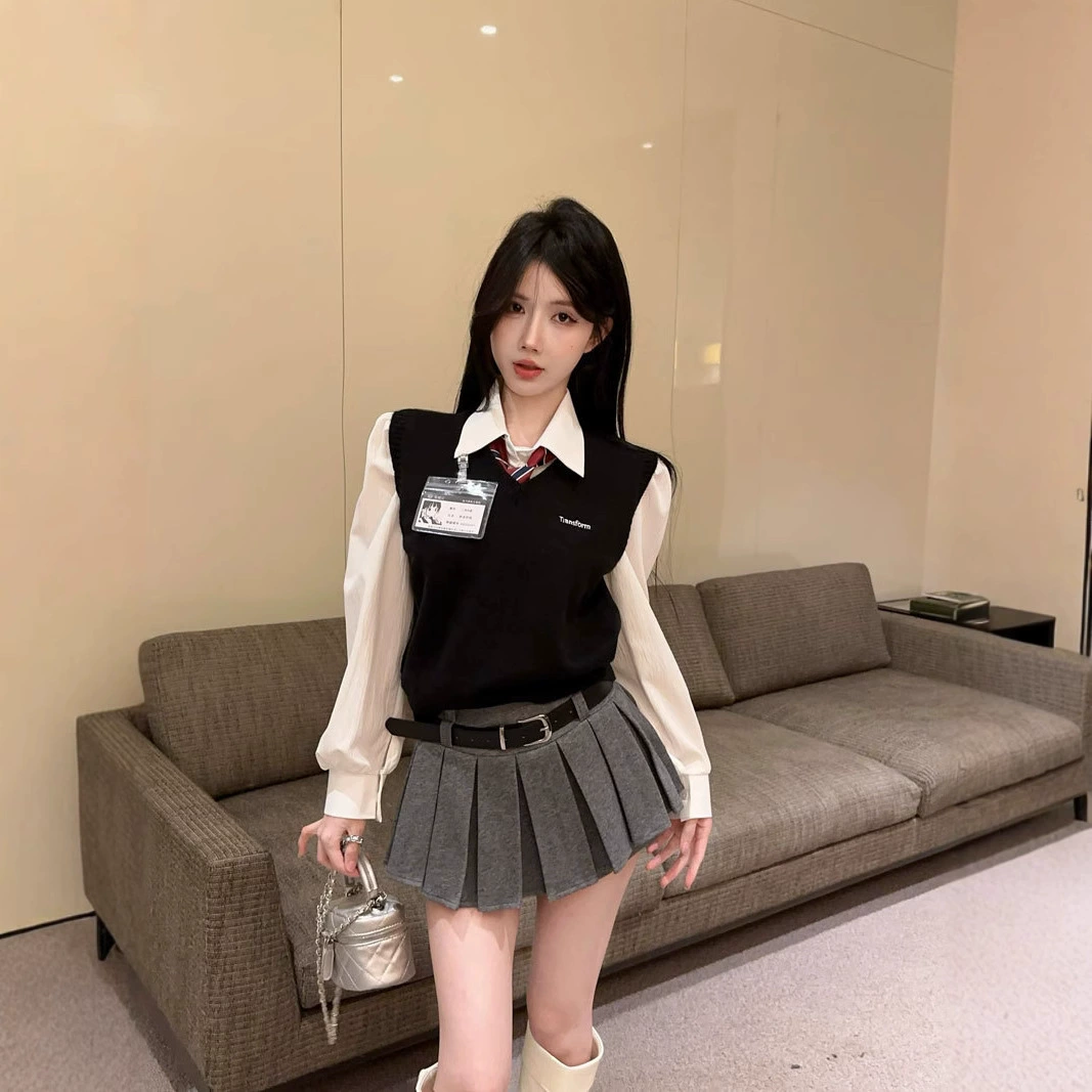 Зимняя корейская горячая девушка колледжа стиль jk униформа с вышивкой жилет