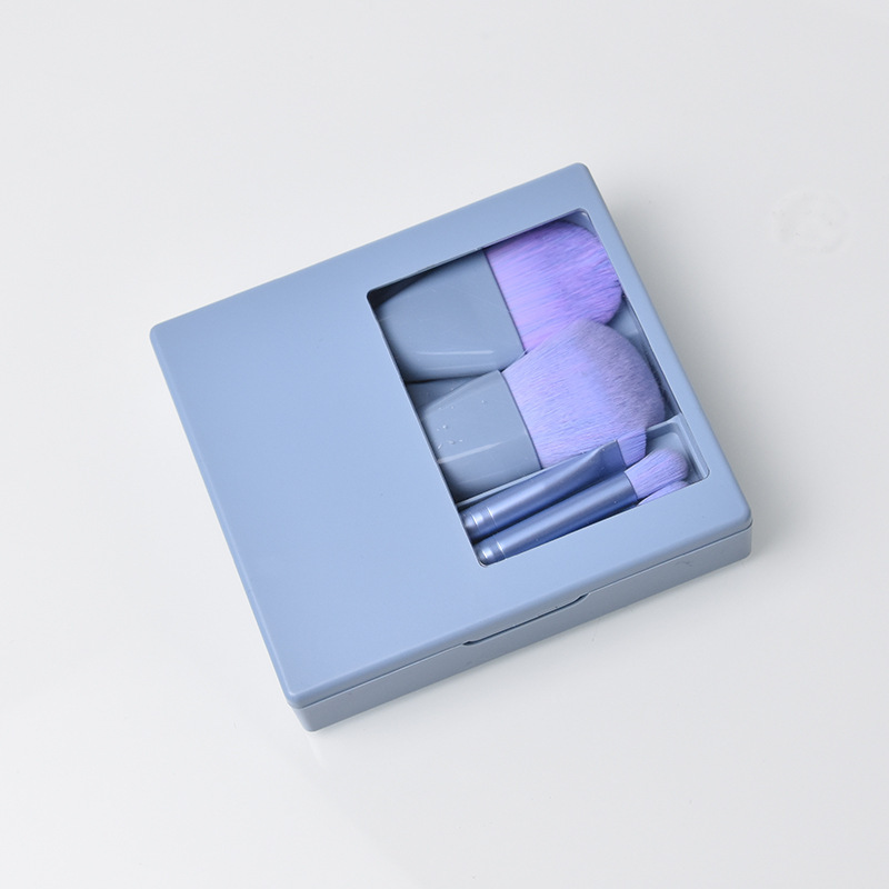 Nuevo juego de pinceles de maquillaje de viaje con espejo, cepillo de sombra de ojos en polvo suelto de lana suave, venta directa de fábrica portátil