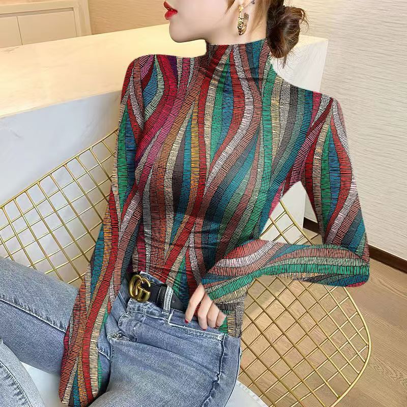 Double-Sided Velvet Long-Sleeved T-Shirt for Women in Autumn and Winter, Slim-Fitting Inner Half-Turtleneck Bottoming Shirt, Brushed Fleece-Lined Warm Top Double-Sided Velvet Long-Sleeved T-Shirt for Women in Autumn and Winter, Slim-Fitting Inner Half-Turtleneck Bottoming Shirt, Brushed Fleece-Lined Warm Top