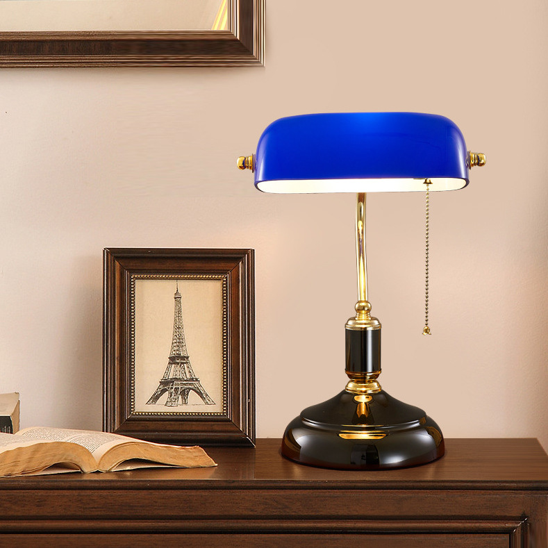 Nostálgico americano antiguo retro clásico Banco lámpara de mesa Chiang Kai-shek sala de estudio lámpara antigua cubierta verde vieja Shanghai lámpara de mesa