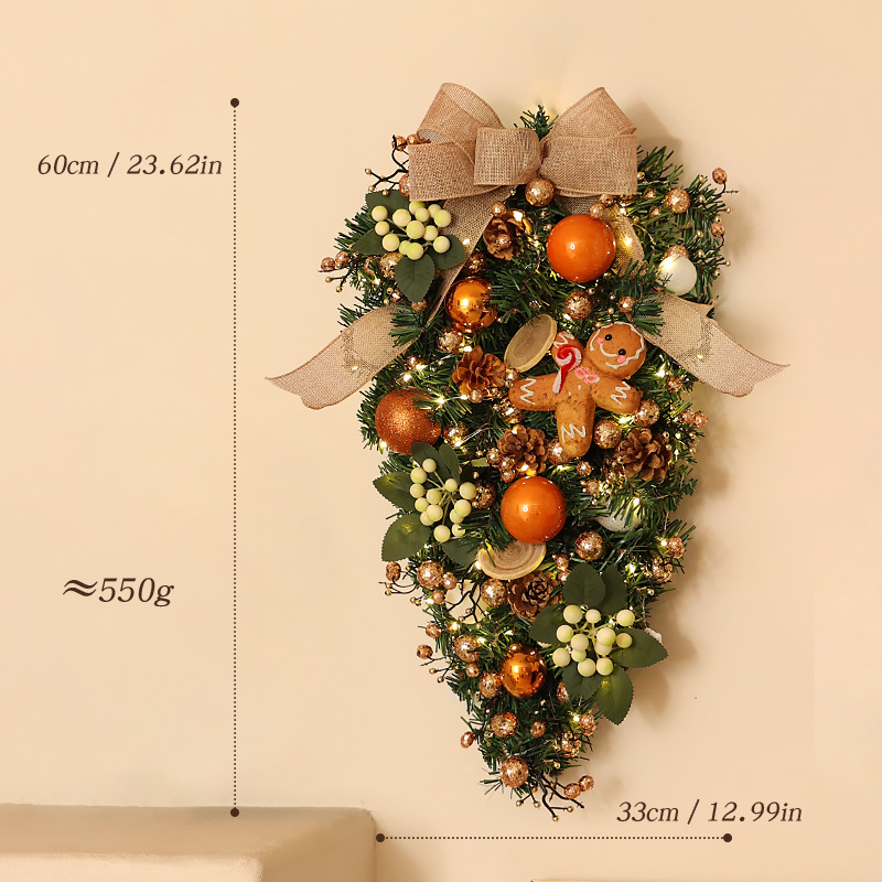 Venta caliente transfronteriza decoración navideña guirnalda de 40cm al revés escaparate del hotel escena del centro comercial colgante de la puerta colgante de la pared diseño