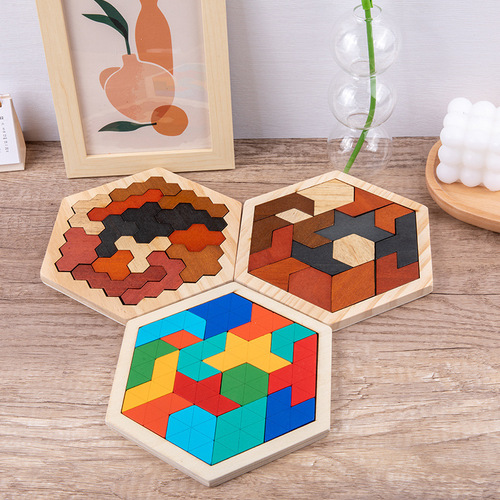 Children's ever-changing fun educational hexagonal creative wooden puzzles intellectual development puzzle children's toys