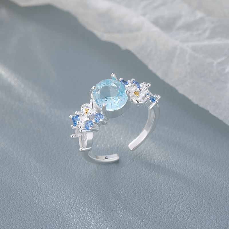 2024 New Explosions Flower Fairy Blue Hydrangea Ring Women's Middle Ancient Luxury High Sense Exquisite Diamond Ring