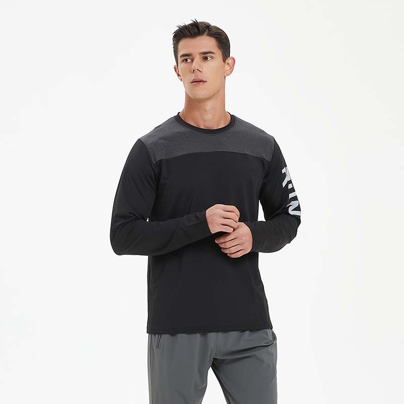 Deportes de los hombres ocio al aire libre cuello redondo Camiseta de entrenamiento de fitness de secado rápido transpirable manga larga nuevos productos de registro impreso
