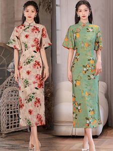 Red Green floral Chinese Dress Qipao Cheongsam Dresses For Women Girls breathable restoring ancient ways improved qipao dress 