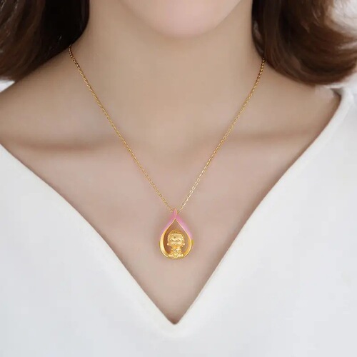 Vietnamese sand gold enamel cute Buddha pendant necklace brass gold-plated small cute Buddha ladies fashion clavicle chain pendant gift