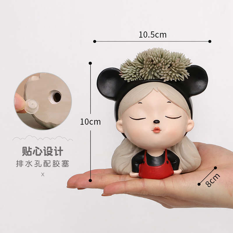 Chậu Cây Resin Chậu cây mọng nước hình cô gái hoạt hình resin, chậu mini để bàn, trang trí tiểu cảnh và sân vườn (RG-82)