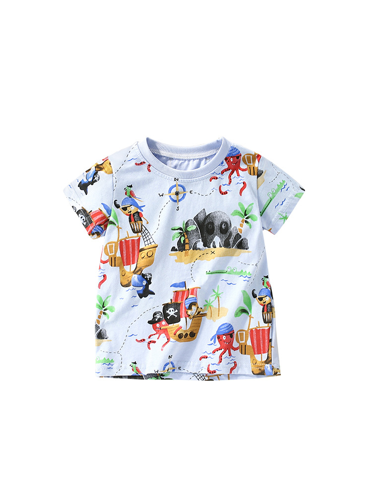 Malwee niño camiseta de cuello redondo ropa de verano nuevo estilo europeo y americano impresión casual de mangas cortas ropa infantil camiseta al por mayor