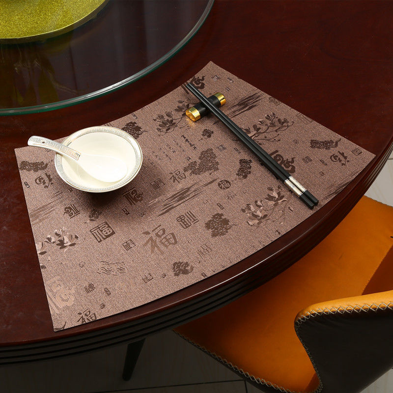 高档扇形圆桌pvc硬塑料餐垫防水防油餐厅酒店防烫隔热中式餐具垫