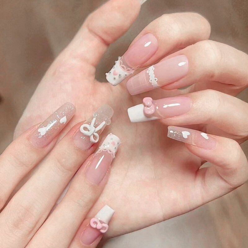B618-Cute Girl Heart Wear Armor Pink Bow Skirt Love Nail Sticker Finished Fake Nail Patch B618-Cute Girl Heart Wear Armor Pink Bow Skirt Love Nail Sticker Finished Fake Nail Patch