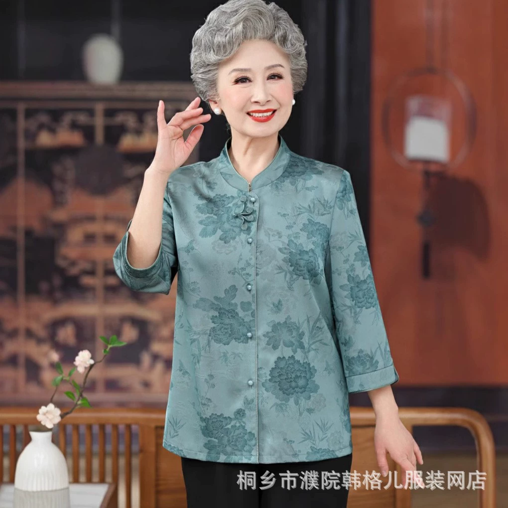 Старая женская летняя рубашка бабушка летняя рубашка Старушка с круглым вырезом одежда 60 лет 70 пожилая мама новый стиль