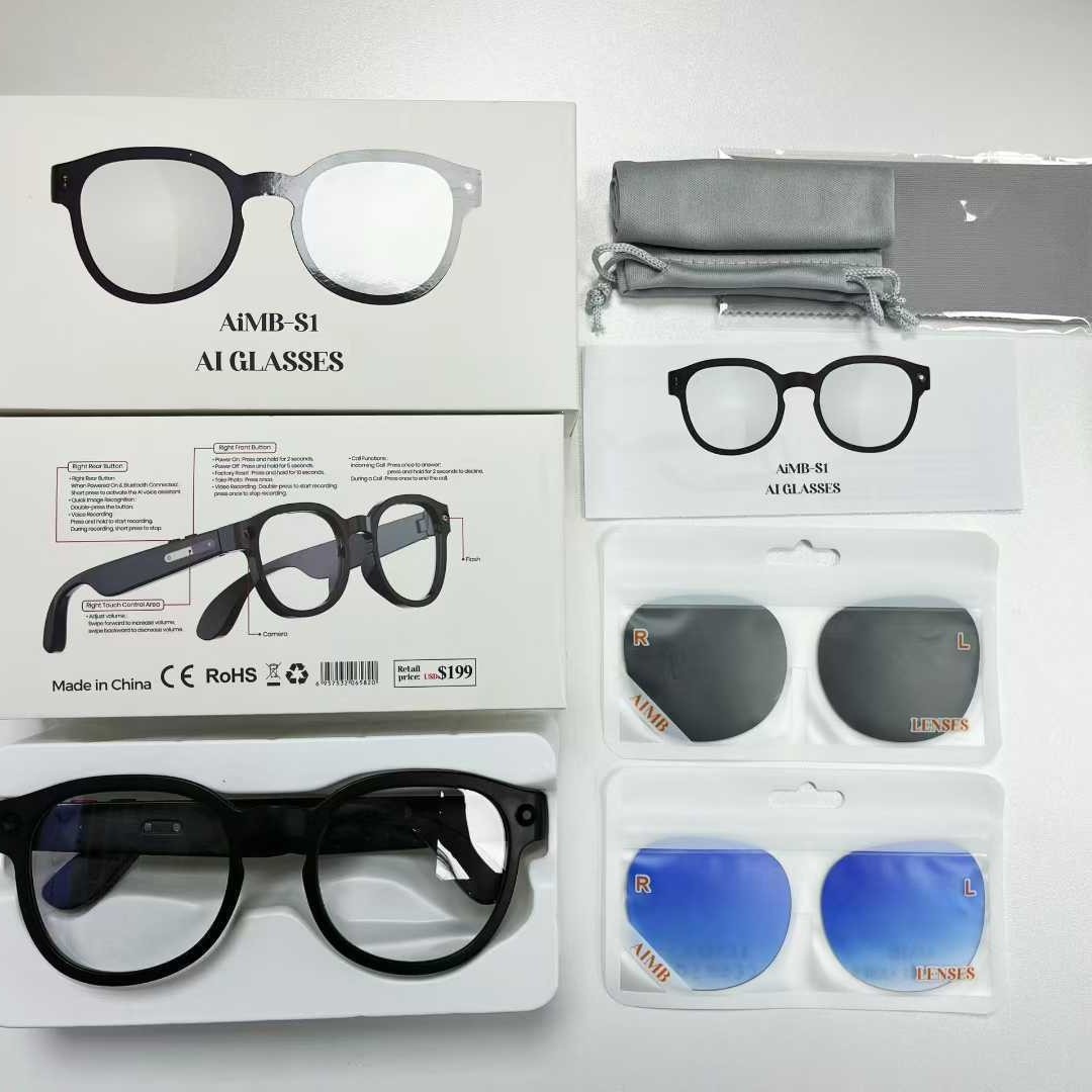 Smart Glasses Aimb-S1500W with Color-Changing Lenses, Ai Image Recognition, Dialogue, Simultaneous Translation, Anti-Shake Photography, and Video Recording