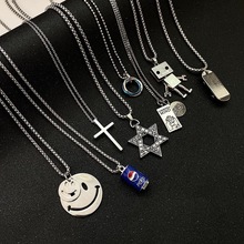 百搭钛钢链子潮牌项链男嘻哈个性街头合金吊坠男女毛衣链卫衣链