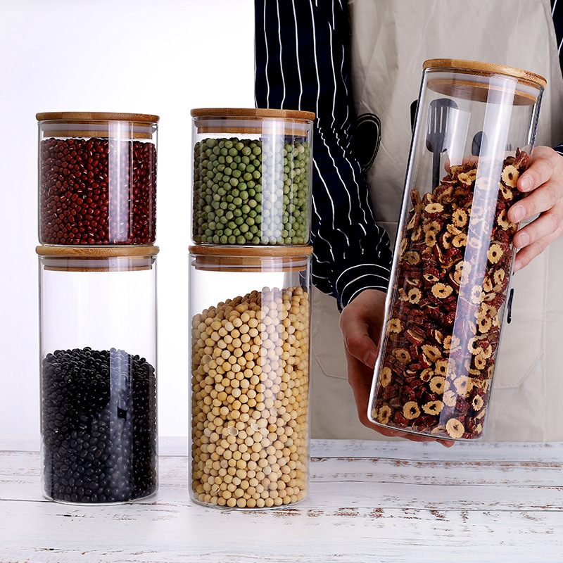 Square Transparent Glass Sealed Jar Tea Canister Storage Container Bottle with Lid Food-Grade Storage Jar for Portioning