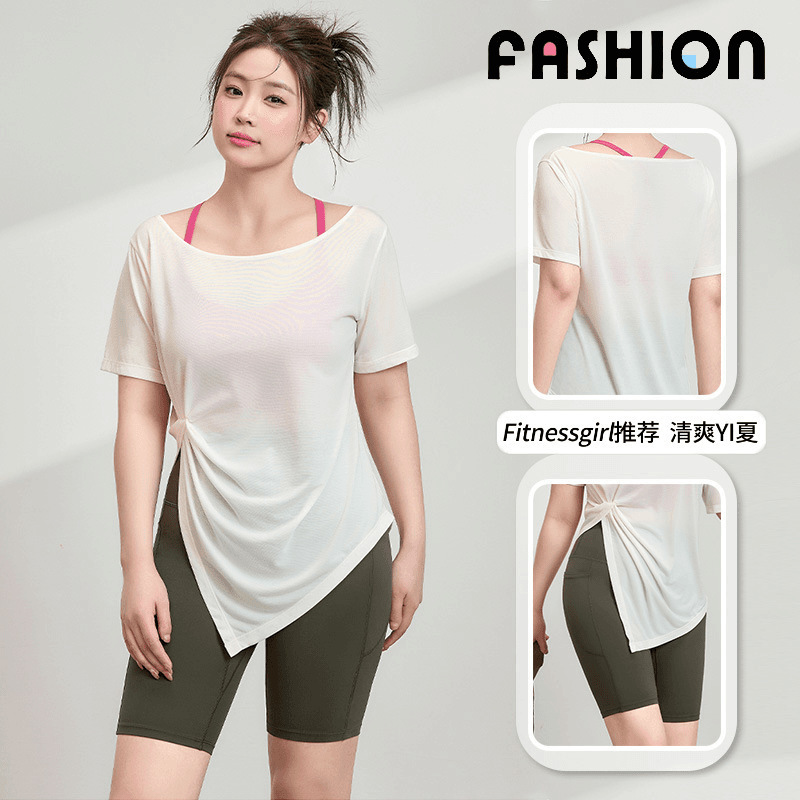 Sports Cover-Up Women's Summer Quick-Drying Top T-Shirt Plus-Size Yoga Wear Fitness Wear Short-Sleeved Sportswear Set Sports Cover-Up Women's Summer Quick-Drying Top T-Shirt Plus-Size Yoga Wear Fitness Wear Short-Sleeved Sportswear Set