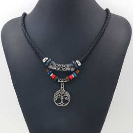 民族风饰品特色多层木珠串珠编织绳项链生命树吊坠波西米亚项链