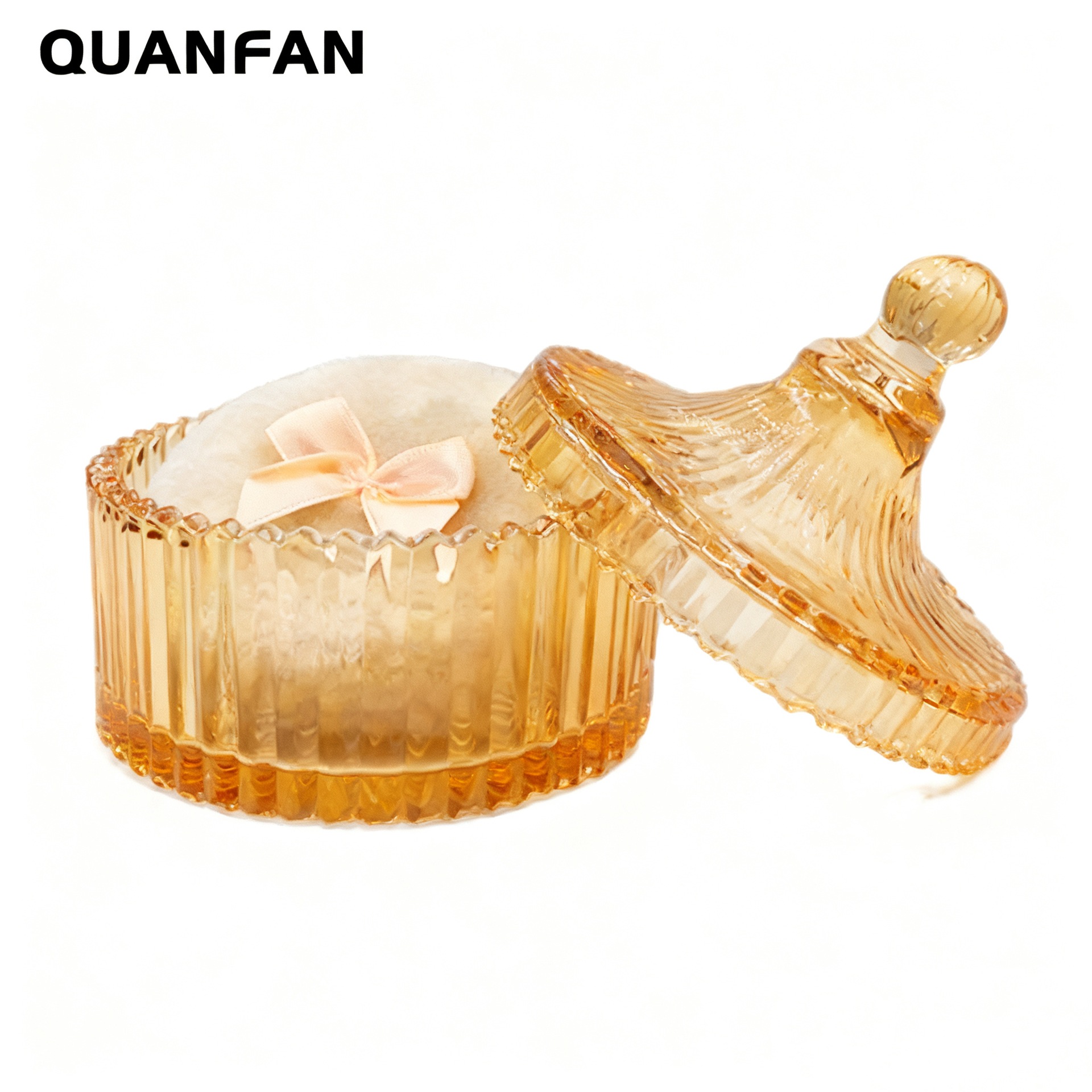 琥珀色玻璃立绒长毛超纤维毛绒蝴蝶结婴儿爽身高光散粉扑化妆工具