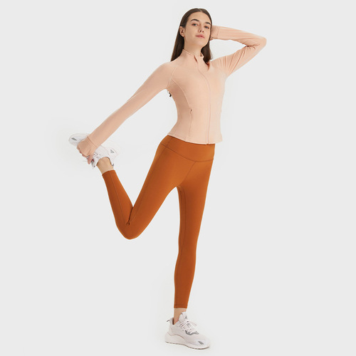 Shishi Zhihui  Autumn and Winter New Nude Sports Jacket Windproof Stand Collar Slim Yoga Breathable Motorcycle Jacket
