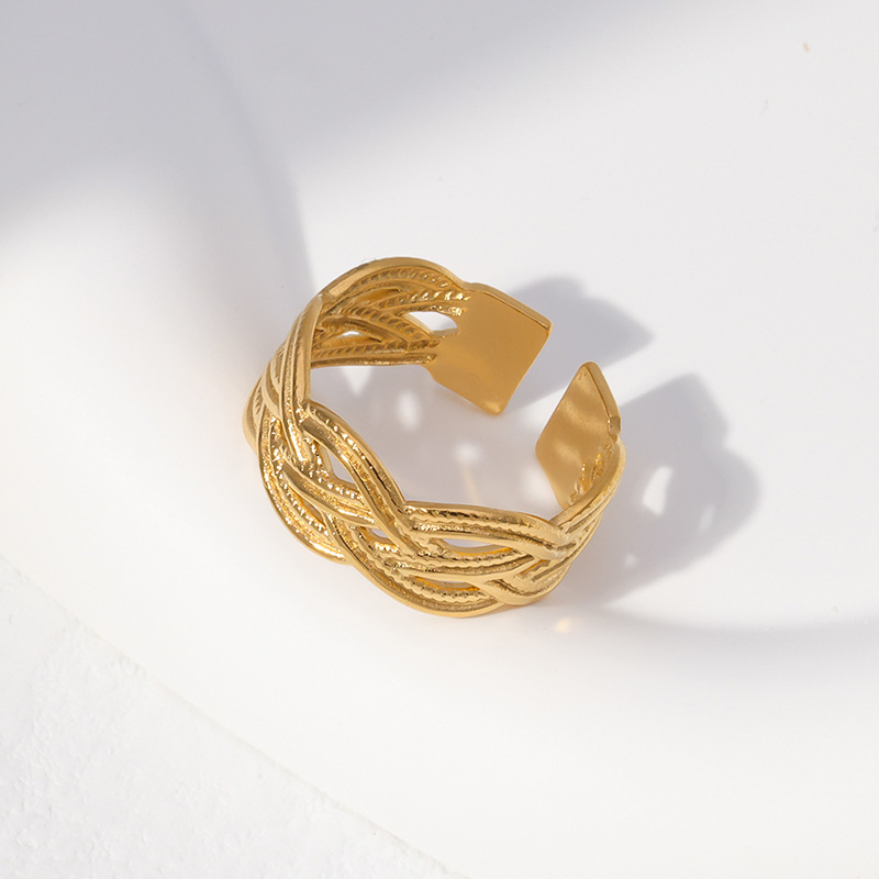 PVD Coated Gold Plating Process 18K Real Gold Plated Plating Material Ig Style Simple Style Solid Color Stainless Steel Plating Hollow Out Open Ring