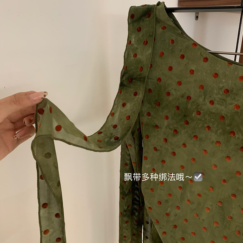WGWE7229韩系系带波点长袖T恤气质百搭显瘦辣妹风打底上衣|undefined