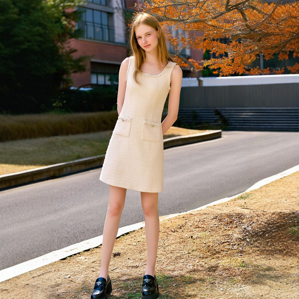 一手货源【芭依璐】品牌专柜撤柜！小香风珍珠扣吊带连衣裙女25秋