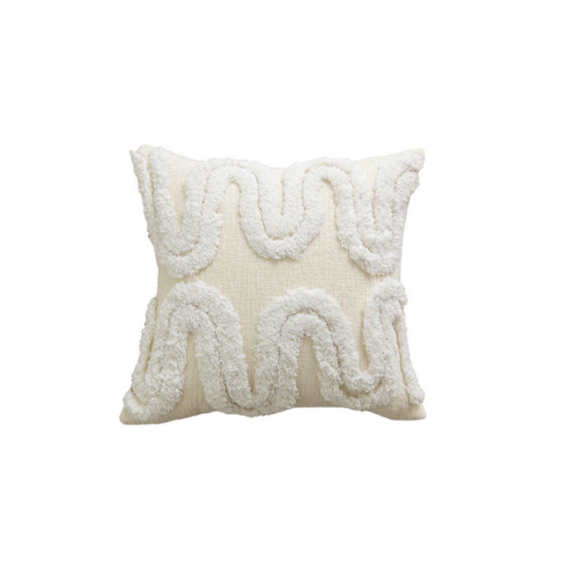 Cream lienzo bordado funda de almohada estilo nórdico ligero lujo cojín de sofá geométrico decoración de hoteles residencial funda de almohada