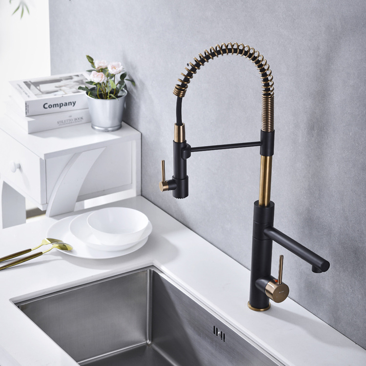 The contemporary all-copper cold and hot single handle island kitchen from Germany features a magnetic sink for washing vegetables, a pull-out flower shower, and a rotatable faucet undefined