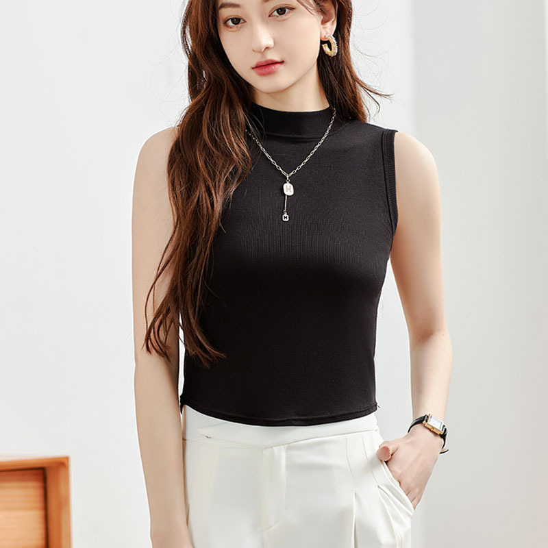 Women's Round Neck Wide Shoulder Vest for Summer Outer Wearing French Style Chic Base White Sleeveless Wide Band I-Thread Top