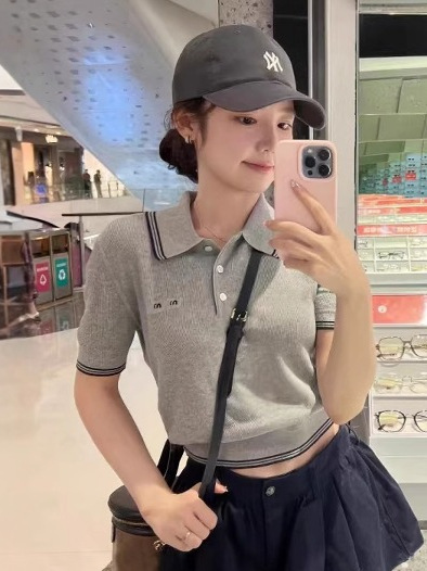 Nanyou Haute Couture miu シリーズサマースタークラシックニット半袖ポロシャツ Tシャツカジュアル多用途トップ女性用|undefined