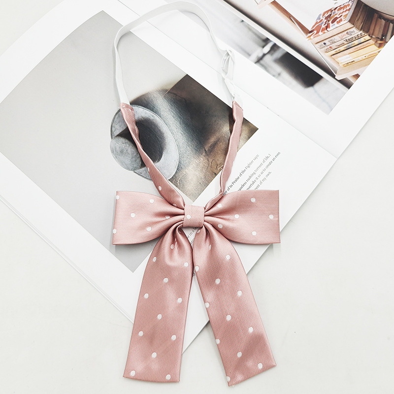 Chicas con lunares pequeños, cuello de mango largo, basin jk pajarita, Japón y Corea del Sur, arco casual, color sólido, fabricante, spot al por mayor