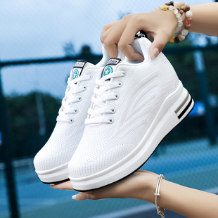 Long-Term Availability, Fly-Knit Mesh Breathable Invisible Height-Increasing Women's Shoes, Casual Thick-Soled Sneakers, Women's Flats