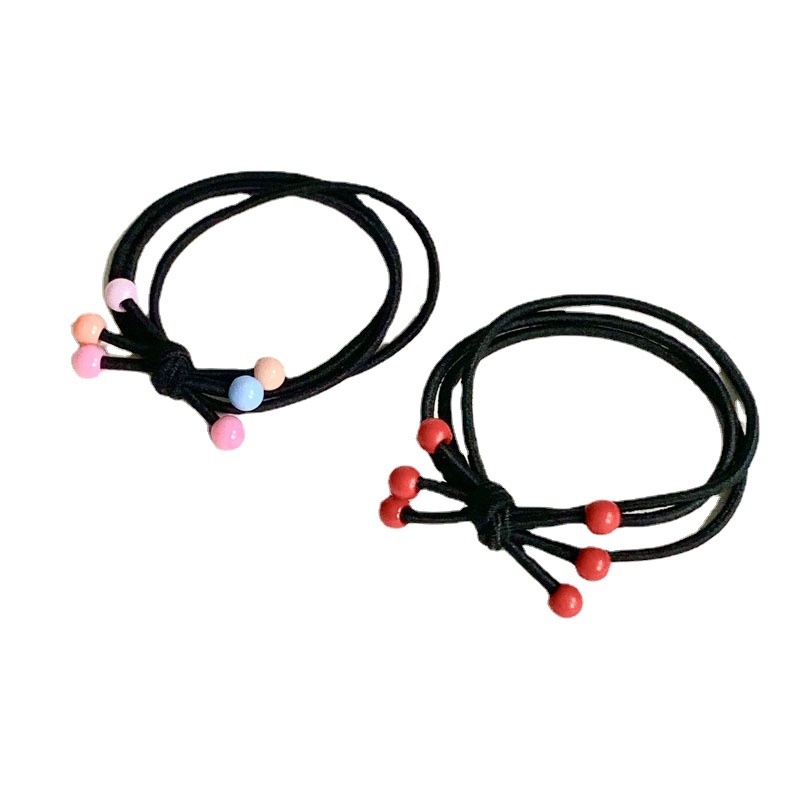 Cuerda de pelo Corea del Sur simple tres en uno banda de goma de cuentas Rojas niños adultos banda de pelo lindo cubierta de cuero pequeñas cuentas de colores tocado cuerda de pelo