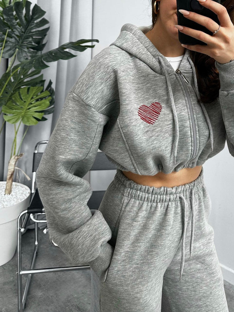 New Cross-Border European American Style Casual For Women With Heart Print Hoodie, Drawstring Shorts, Sweatshirt, And_ecoleips.com