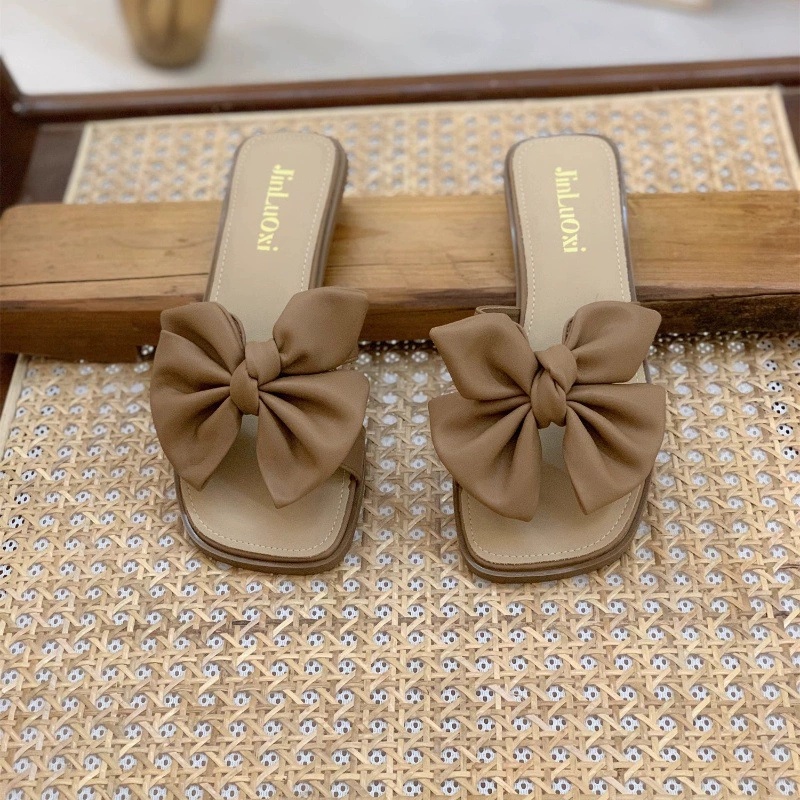 Новинка 2023 года, летние тапочки в сказочном стиле с бантом на танкетке и мягкой подошвой для женщин, которые можно носить на улице