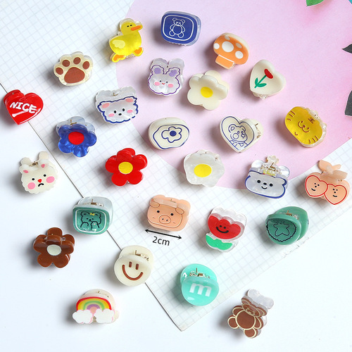 Korean cartoon-style hair accessories for women, cute small animal designs, children's claw clips, small flowers, rainbow versatile hair claws, braided hair headbands
