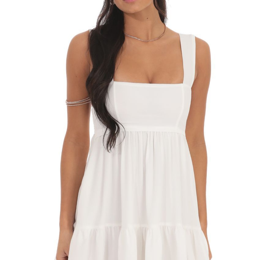 2025 European American Spring/Summer Women's Casual Commuting Solid Color Strap Square Neck Short Dress Sweet_ecoleips.com