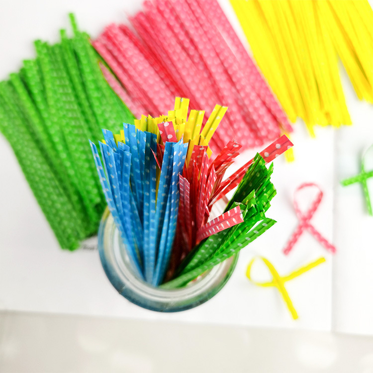 Baking kit plastic colored ribbon bread packaging bag sealing wire candy lollipop ribbon tie 9CM/100 pieces