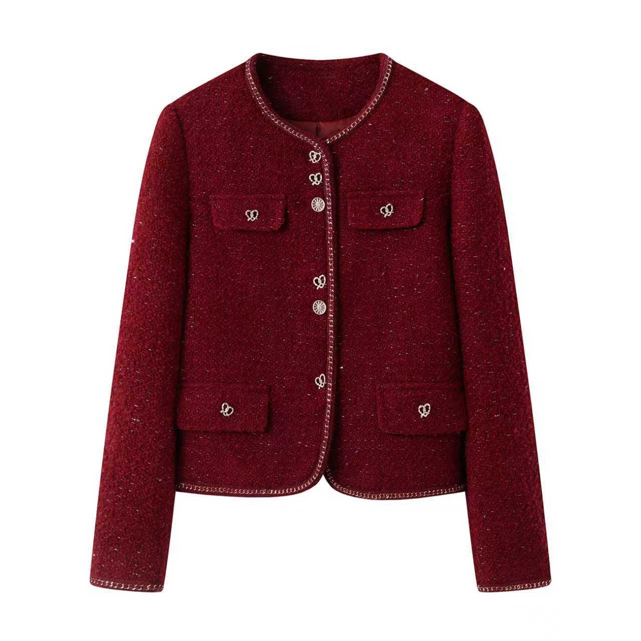French-Style Small Fragrance Red Short Jacket for Women, 2025 Autumn New Model, Tweed Top L0090916002