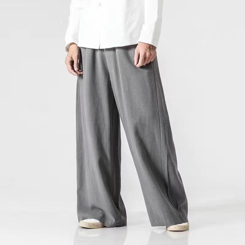 Chinese Style Linen Pants Men's Loose Casual All-match plus size Wide-leg Culottes Pants Pendant Cotton and Linen Pants for Meditation