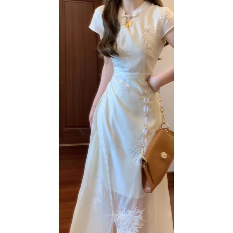新しい中国風のクールな刺繍改良版チャイナドレス、女の子が毎日着用できるウエスト痩身ロングスカート|undefined