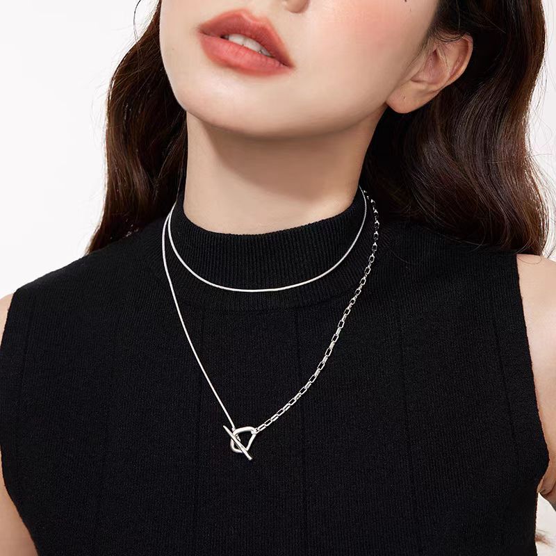 Titanium Steel Pendant Material Wholesale Jewelry Classic Style Solid Color Titanium Steel Toggle Plating Long Necklace Snake Chain