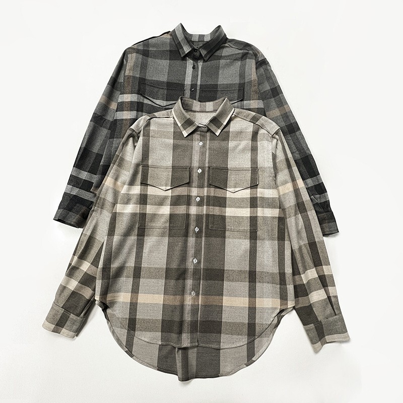 Nordic Style Flannel Shirt Simple Profile Plaid Color Spinning Light Luxury Straight Fleece Soft Shirt Women