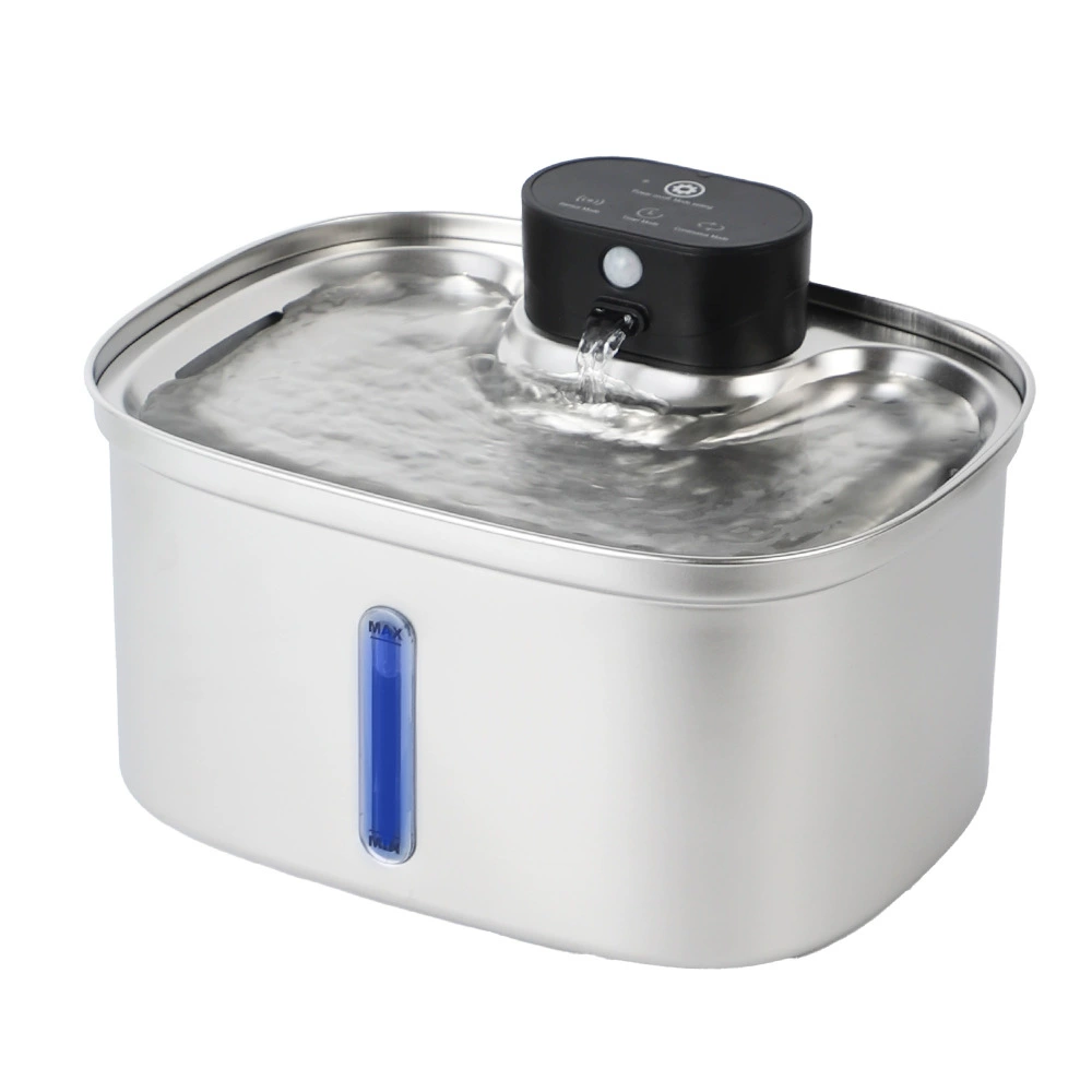 304 stainless steel pet smart wireless induction water dispenser square perspective window cat automatic drinking fountain