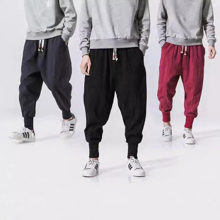 Трансграничные хлопковые и льняные брюки брюки мужские свободные шаровары ретро китайский стиль