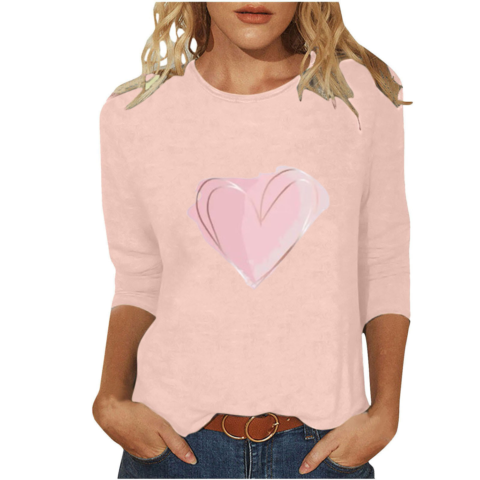 Women's T-shirt 3/4 Length Sleeve T-shirts Casual Basic Letter Heart Shape display picture 27