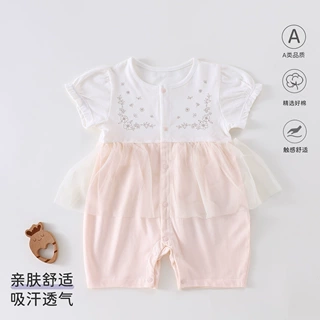 婴儿夏季连体衣女宝宝纯棉短袖哈衣无骨夏装可爱新生婴儿衣服爬服