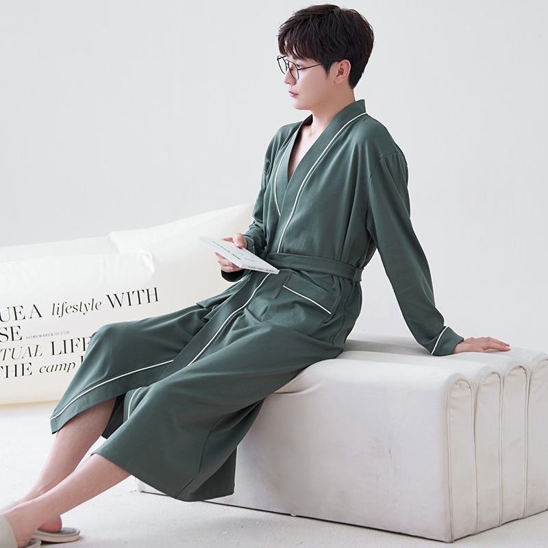 Wholesale cotton nightgown men's autumn new long sleeve lazy style lace-up solid color plus size bathrobe autumn and winter home wear