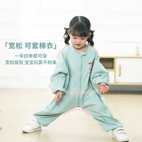 Baby one-piece coveralls, children's whole body waterproof reverse dressing long-sleeved cartoon outing protective clothing, baby crawling clothes, autumn and winter