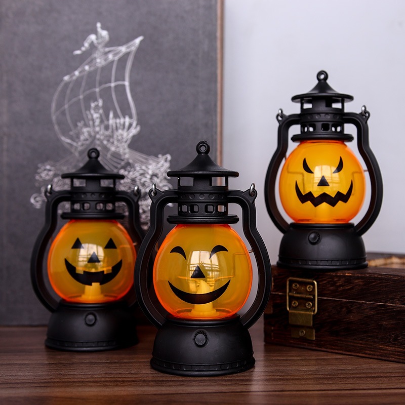 Lámpara de Halloween lámpara de queroseno retro atmósfera festiva decoración electrónica lámpara de calabaza LED lámpara de pony lámpara de viento