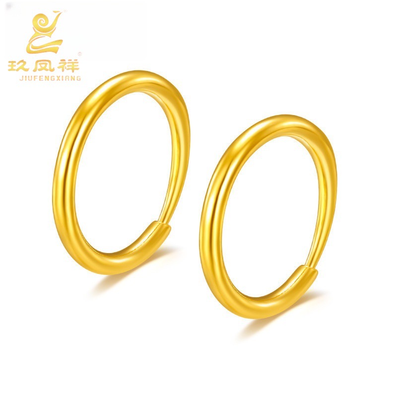 老店玖凤祥黄金耳钉足金999素圈耳饰简约气质樱花耳环3D硬金送女